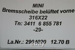 6855781 Nouveau Orig Bmw Mini Cooper S Jcw R56 R55 R57 Frein Avant 12 7/16x0 7/8in